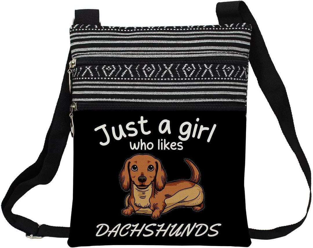 LiuenMgg Just Love Dachshund Messenger Bag Small Ethnic Pattern Adjustable Strap Crossbody Zipper Bag Funny Dachshund Phone Bag Wallet Cute Shoulder Handbag for Dachshund Lovers Women