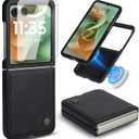 ASAPDOS Leather Folio Magnetic Case for Motorola Razr 2025/2024+ Plus[Compatible with MagSafe],Built-in Screen Protector and PU Leather Thin Slim Protective Case Cover for Man and Women Black