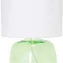 Simple Designs LT2064-GRW Glass Table Lamp with Fabric Shade, Green with White Shade