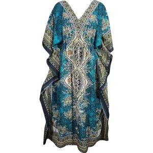 Floral Print Long Caftan Tunic Dress Nightdress Beach Dress Maxi Kaftan Nightwear Plus Size Cover Up Dresses for Women, One Size