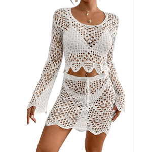Bsubseach Womens Crochet Cover Up Skirt 2025 Knit Drawstring Long Coverups for Swimwear Elastic Waist Beach Wrap (X-Large, White)