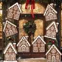 8 Pcs Jumbo Gingerbread Christmas Outdoor Decor Felt Mats-20 Inch Xmas Ornaments for Classroom Home Office Yard Porch Farmhouse Rustic Xmas Tree Wall Decoration(Gingerbread House)