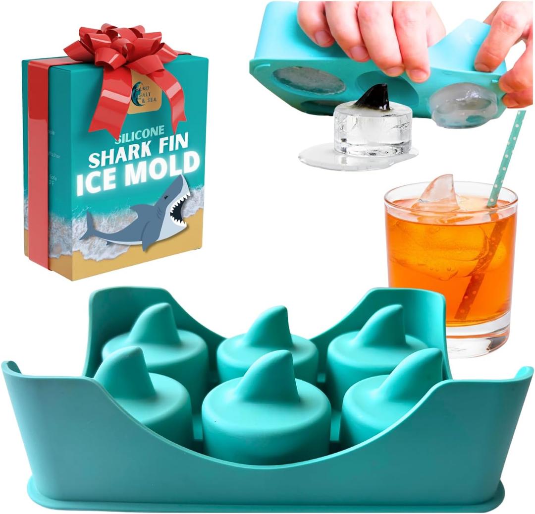 Silicone Shark Fin Ice Cube Tray, 100% Food Grade, BPA-Free Sharkweek Shark Gifts, Dishwasher Safe Silicone, Giftable Merchandise for Shark Week Party or Birthday, Upright-Floating Fin Ice Mold Gift