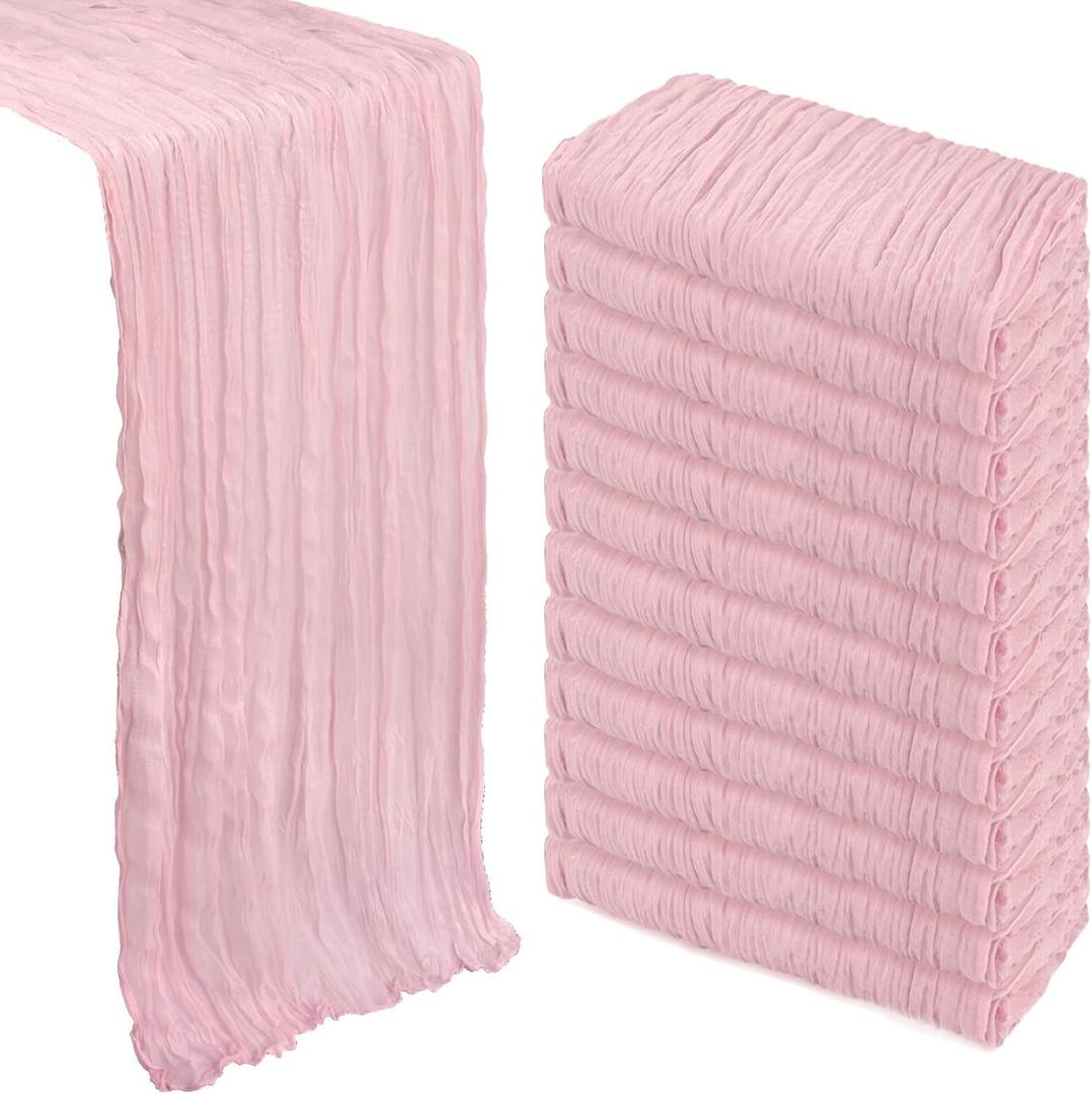 12 Pack Pink Table Runner Cheesecloth 10Ft Gauze Cheese Cloth Table Runner 35x120 Inch Boho Sheer Rustic Fabric for Holiday Party Decor Baby Shower Wedding Decorations