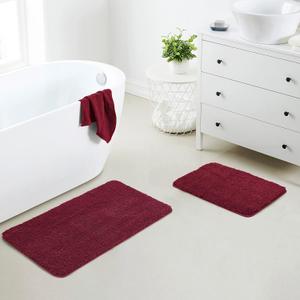 YHF Bathroom Rug Set 2 Piece, Extra Thick & Soft Microfiber Shaggy, Machine Washable Bath Mats, Absorbent Bath Rugs, Non-Slip Rubber Backing Bath Mat for Bathroom Floor, Tub and Shower, Burgundy, 2 Piece: 17" X 24" + 20" X 32"
