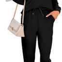 Onedreamer Sweatsuits for Women 2 Piece Outfits Puff Long Sleeve Crewneck Pullover Sweatshirt Jogger Lounge Sets (Medium, Black)