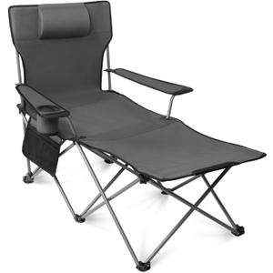 Apollo walker Camping Chair with Foot Rest, Beach Lounge Chairs for Adults, Adjustable Backrest Foldable Chairs, Portable Folding Recliner with Headrest Grey, for Outdoor Sports Camp Fishing Picnic