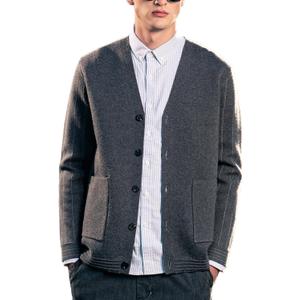 New Sweater V-Neck Solid Color Cardigan Sweater Men's Lazy Style Jacket Clip (Gray, XL)