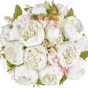 Mkono Peonies Artificial Flowers, 2 Packs 13 Stems Faux Peony Flowers Real Touch Fake Silk Bouquet for Arrangements Dining Table Centerpieces for Kitchen Bridal Wedding Party (2, White)