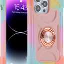 MARKILL Compatible with iPhone 14 Pro Max Case 6.7 Inch with Ring Stand, [Soft Silicone and Hard Plastic ] Heavy-Duty Military Grade Shockproof Phone Cover for iPhone 14 Pro Max (Rainbow Pink)
