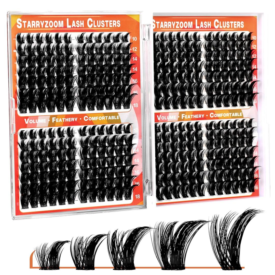 2 x Cat-Eye Volume Lash Clusters Book, Wispy Spiky Manga Full Look CC-Curl 288Pcs DIY Individual Eyelash Extensions 10-18MM Mixed Fake Eye Lashes Clusters Box