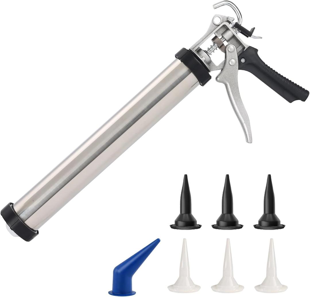 Sausage Caulk Gun,20 oz(600ml) Sausage Foil Pack/10 oz Cartridge Adhesive Dual-Purpose,18:1 Thrust,15 Sealant Manual Caulking Gun Kit With Cone Nozzles and Bent Tip (Sliver-1 Pack) Sausage Caulk Gun,20 oz(600ml) Sausage Foil Pack/10 oz Cartridge Adhesive Dual-Purpose,18:1 Thrust,15 Sealant Manual Caulking Gun Kit With Cone Nozzles and Bent Tip (Sliver-1 Pack)