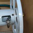Artigarden Triangle Wall Mounted Garden Hose Reel, Outdoor Heavy-Duty Water Hoses Holder Winder, Holds 125 Ft of 5/8-Inch Hose, with 3.9 ft Leader Hose, Brass Fitting, Storage Basket for Yard, White