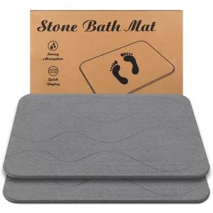 Stone Bath Mat, Diatomaceous Earth Shower Mat, Non-Slip Super Absorbent Quick Drying Bathroom Floor Mat, 2Pack,Grey, Pattern 1, Large