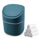 Mini Desk Trash Can with Lid with Trash Bags 180 Pcs Swing-Lid Tiny Countertop Garbage Bin Small Table Top Plastic Covered Waste Basket (Blue)