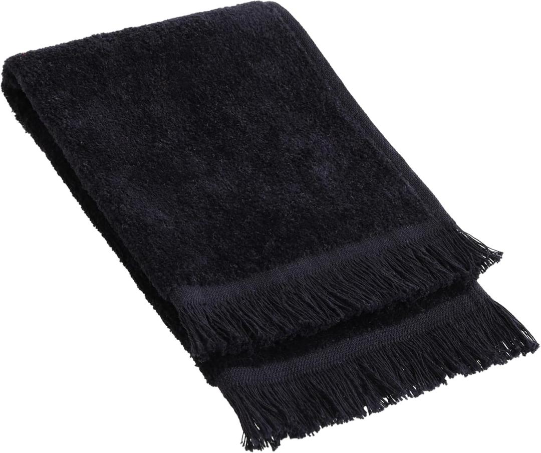 Fringed Reversible Fingertip Hand Towel (Size 11" W x 18" L) Terry Cotton Washcloth Set for Face and Bathroom use. (Black, 3)