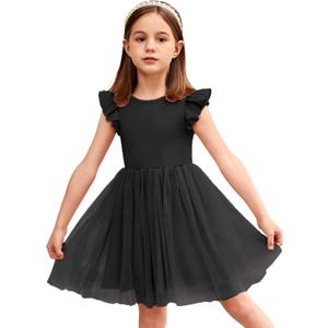 Arshiner Toddler Girls Summer Sundresses Crew Neck Tutu Gown Flower Girls Dresses for Party Wedding (Black, 6 Years)