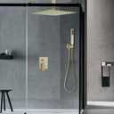 16 Inch Ceiling Mount Brushed Gold Shower System Bathroom Luxury Rain Mixer Shower Combo Set Ceiling Rainfall Shower Head System (Contain Shower Faucet Rough-in Valve Body and Trim Kit)