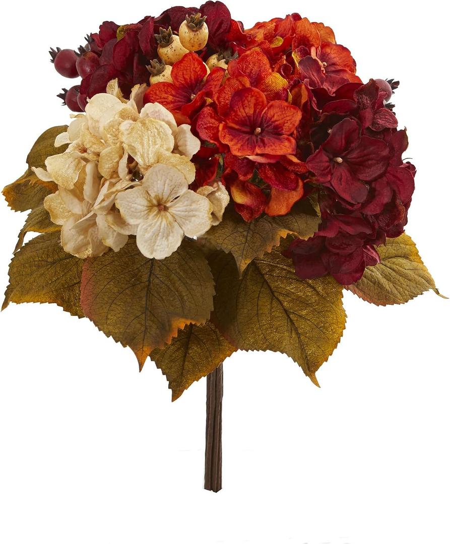 Nearly Natural 16 in. Autumn Hydrangea Berry Bouquet Artificial Flower (Set of 2)