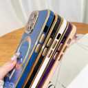 OOK Magnatic Case for iPhone 12 Pro Case [Compatible with MagSafe] Full Camera Lens Protector Gold Electroplate Edge Soft TPU Shockproof Protective Phone Case for Women Men 6.1 Inch - Blue