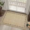 Scalloped Rug 2x3 Rugs for Entryway, Solid Tan Rug Small Area Rugs Non Slip Scalloped Bath Mat, Washable Front Door Mat Indoor Entrance,Soft Girls Nursery Dorm Carpet for Bedroom Kitchen (Jute)