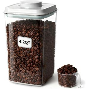 Large Pop Airtight Food Storage Containers Set with Lids, 4.2Qt Food Containers with Scoop, Kitchen Pantry Organization and Storage, BPA Free Stackable Cereal Container