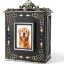 AELS Large Pet Urn Memory Box for Keepsakes with Photo Slot, Dog Memorial Urns for Ashes, Cat or Dog Cremation Urns, Black