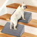 Dog Ramp for Stairs for Small & Senior Dogs and Cats – Non-Slip Stair Wedges for Dogs with Gentle Slope, Pet Ramp with Washable Cover & Self-Sticky Pads for Safe Climbing (Gray, 2 Pack) 9.8"D x 13.7"W x 5"H