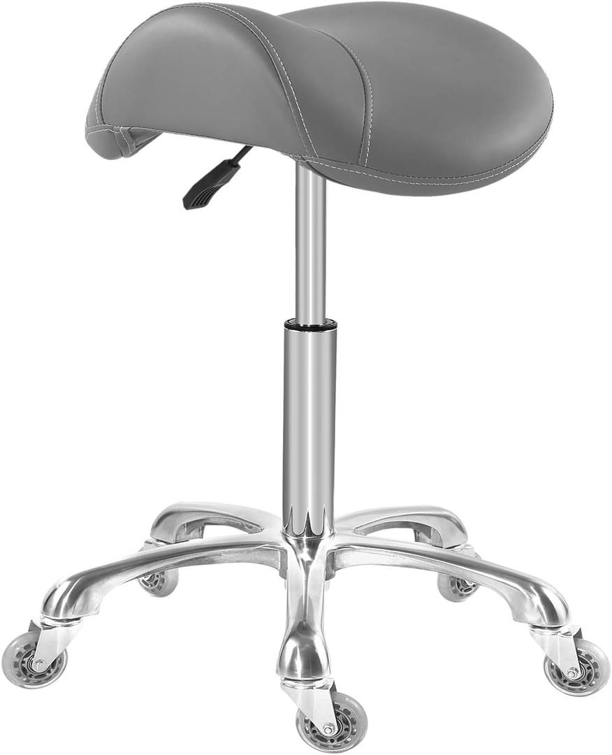 Antlu Saddle Stool Chair for Massage Clinic Spa Salon Cutting, Saddle Rolling Stool with Wheels Adjustable Height (Grey)