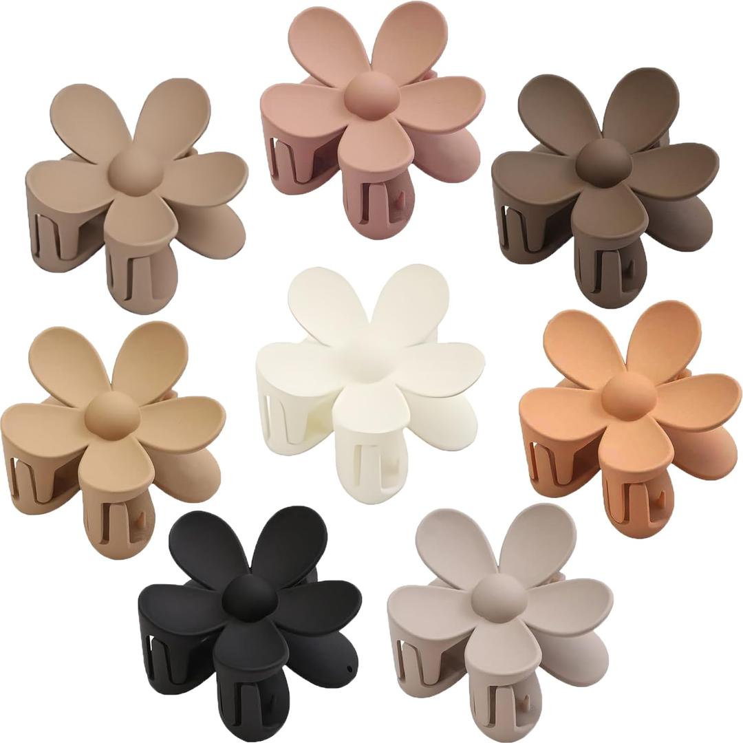 8PCS Flower Hair Clips, Large Claw Clips for Women Thick Thin Hair, Big Cute Matte Flower Hair Claw Clips for Women Girls Gifts 8 Neutral Colors