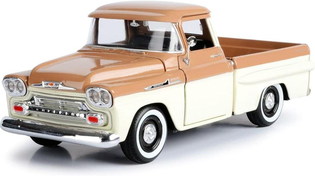 1958 Chevy Apache Fleetside Pickup Truck Brown and Beige 1/24 Diecast Model Car by Motormax 79311brn-bg