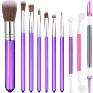 Patelai 10 Pcs Food Safe Paint Brushes Fondant Tools for Cake Baking Chocolate Sugar Cookie Decoration Cake Brushes for Luster Dust Pastry Decorating Supplies with Fondant and Gum Paste Tool(Purple)