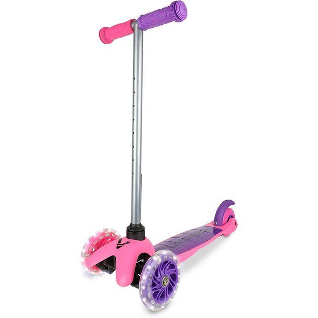 Voyager 3 Wheel Kids Scooter with Light Up Wheels & Tbar - Pink/Purple