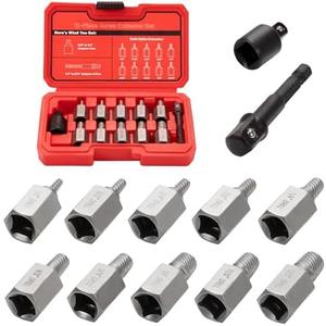 UYECOVE 12Pcs Screw Extractor Set Hex Head Multi-Spline Easy Out Bolt Extractor Set 3/8 Inch Drive, Stripped Bolt Remover, Bolt Extractor Kit for Removing Broken Rusted Bolts Studs Nuts Socket Screws