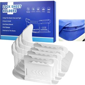 Lock Sheet Holders 4Pcs-Bed Sheet Holder for Corners with Lock Strips, Keep Bed Sheets Firmly in Place, Heavy-Duty Mattress Straps, Easy to Install for All Mattress Sizes