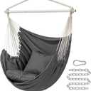 SONGMICS Hammock Chair, Load Capacity 500 lb, Hanging Chair with 2 Cushions, Large Hammock Swing with Chain and Pocket, for Indoor, Outdoor, Living Room, Bedroom, Slate Gray UGDC197G02
