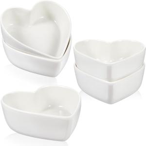 Skylety 4 Pcs Heart Shaped Bowls Valentine Ceramic Dessert Bowls Salad Kitchenware Cooking Gifts for Serving Dipping Seasoning Wedding Anniversary (White,4.5 Inch)