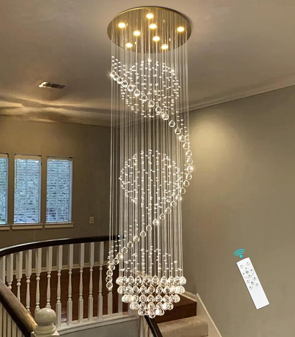 D24'' x H78'' Crystal Chandelier for Entryway High Ceiling Chandeliers Glam Chandelier Modern Large Raindrop Chandeliers LED Dimmable Light Fixtures for Staircaes Foyer Living Room Gold
