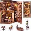 CCCDF DIY Book Nook Kit, Miniature Dollhouse Booknook Kit, 3D Wooden Puzzle Bookend Bookshelf Insert with LED Light for Teens and Adults, Painter's Day at Dusk