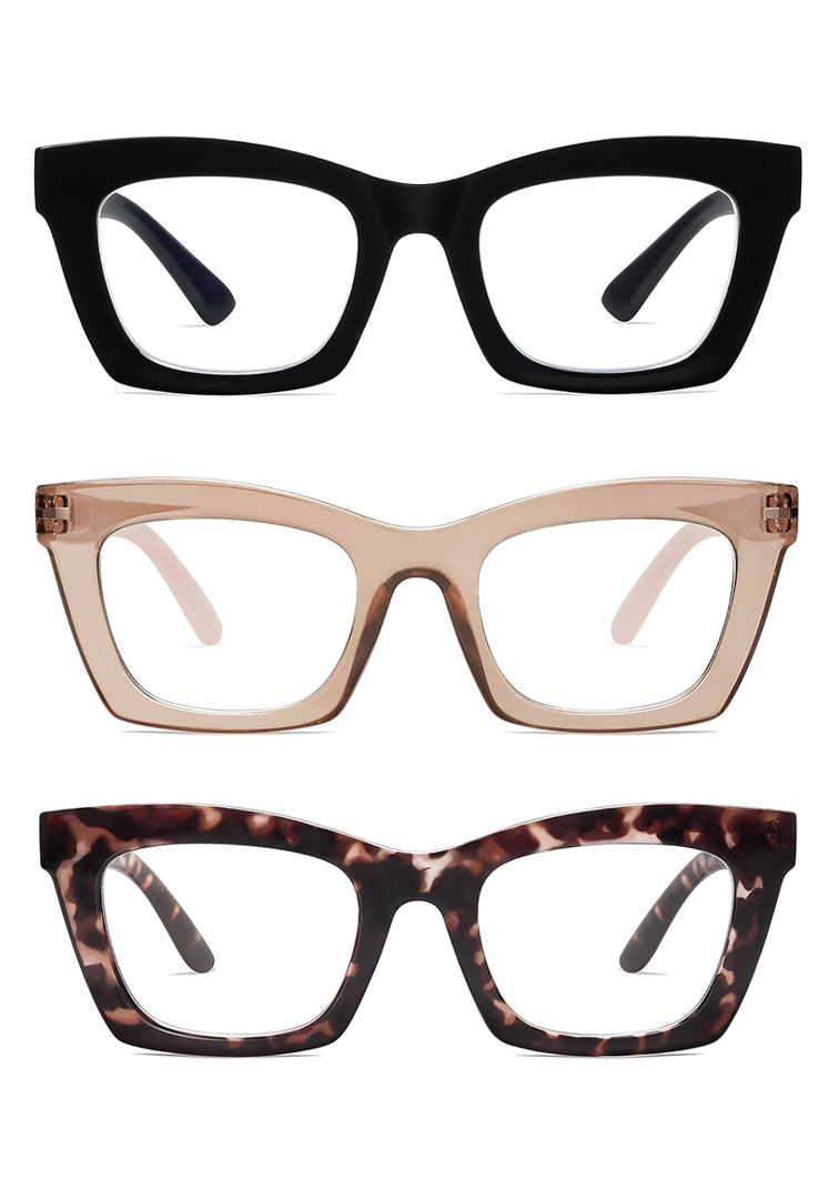 AMOMOMA Trendy Oversized Blue Light Stylish Readers for Women,Retro Square Cute Sturdy Computer Womens Reading Glasses AM6042 +2.50