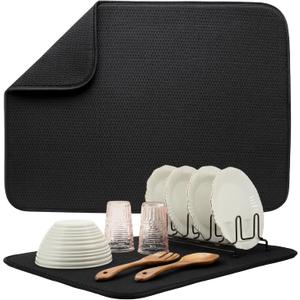 S&T INC. Dish Drying Mat XL, 18 x 24, Absorbent Microfiber Kitchen Counter Mat, Drying Pad for Dishes, Utensils, Pots and Pans, Extra Large, Diamond Texture, Black
