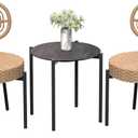 GarveeLife 3 Piece Wicker Patio Bistro Furniture Set, Outdoor Dining Chairs, Includes 2 Rattan Chairs and Tempered Glass Table, for Garden, Backyard, Balcony, Apartment, Black & Brown