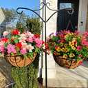 HyeFlora Artificial Faux Hanging Plants Flowers Basket for Spring Summer Outdoor Outside Decoration, Fake Silk Colorful Daisy Eucalyptus in Planter UV Resistant Realistic for Porch Patio Balcony Yard