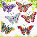 YOADEHOA 6Pcs Metal Butterfly Wall Decor, 3D Colorful Outdoor Fence Wall Art Decor, Hanging Wall Art Decoration for Garden Yard Living Room Bedroom Patio Balcon (Butterfly A)