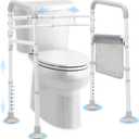 Toilet Safety Rails (300 LB)  Adjustable, Foldable Toilet Handle Frame for Elderly & Disabled Adults, Supports All Toilet Types with Storage Bag (White)
