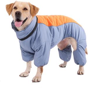Dogs Thick Feece Lining Jackets Zip Up 4-Legged Winter Snowsuit with Harness, Outdoor Reflective Windproof Warm Jacket for Dog, HazeBlue,14