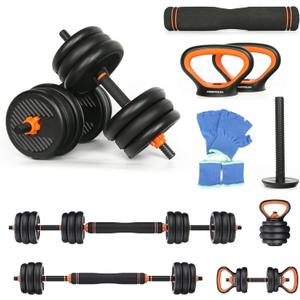 4 in 1 Adjustable Dumbbell Weight Set for Home Gym, 44 Lbs Free Weights Dumbbells Set with Connector Used as Barbell Kettlebells Push up Stand, Non-Slip Handle, for Men Women