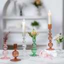 Hewory Glass Candlestick Holders Set: 3PCS Green Candle Holder Taper Candle Holders Bulk, Crystal Ribbed Candle Sticks Holder Decor for Table Centerpiece Wedding Christmas Thanksgiving Dinner