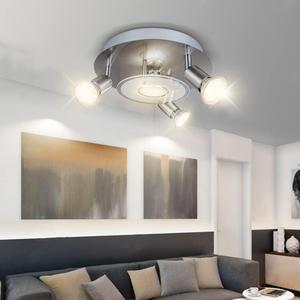 DLLT Modern Ceiling Spot Lights Fixtures 4-Light Round Flush Mount Directional Lighting, Adjustable Track Lighting Kits for Kitchen Hallway Living Room, Warm White GU10 Bulbs Included, Nickel Steel