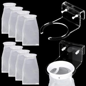 8 Pcs 4 Inch Ring Filter Sock 200um Micro Aquarium Nylon Filter Bags and 1 Pcs 4" Acrylic Pre Sump Sock Holder Aquarium Socks for Tank Sump Saltwater Freshwater